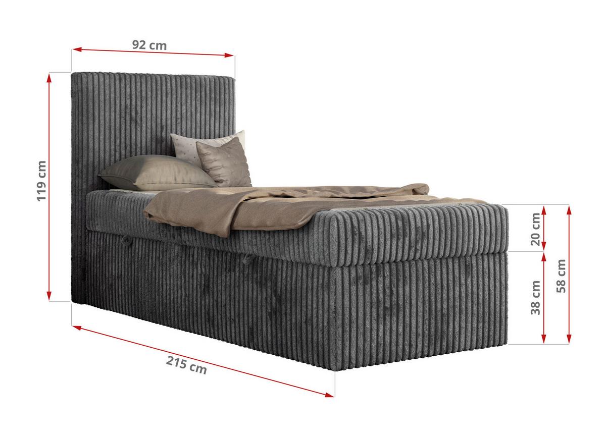 JUGENDBETT TILIO 90/200 - Grau - H3 - Links Seite - Grau, Textil (90/200cm) - MKS
