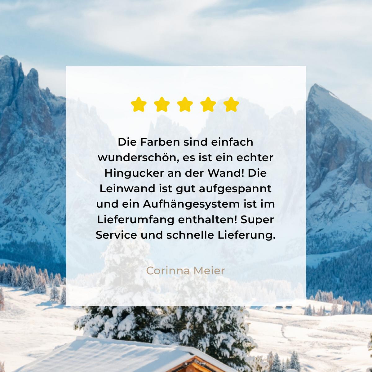 LEINWANDBILD Winter - Hütte - Berge - Aussicht - Schnee Wandbild Wohnzimmer 60x80 cm - Eichefarben, Textil (60/80cm) - MuchoWow