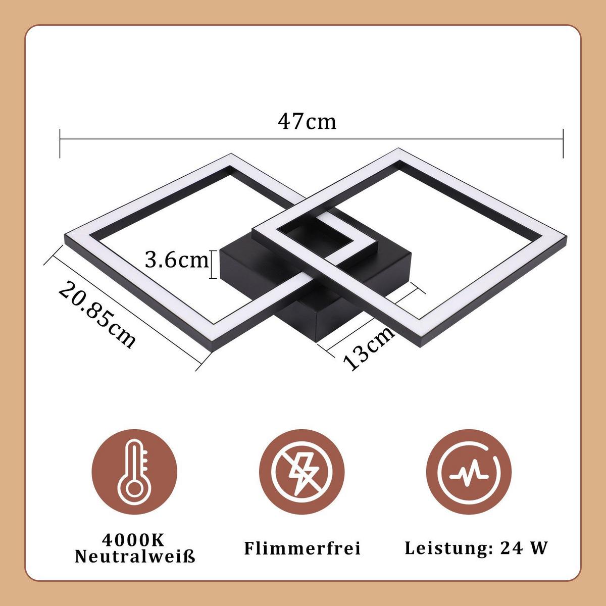 LED-DECKENLEUCHTE Mabie 6/29.5/47cm - Schwarz, Metall (29.5/6/47cm) - Nettlife