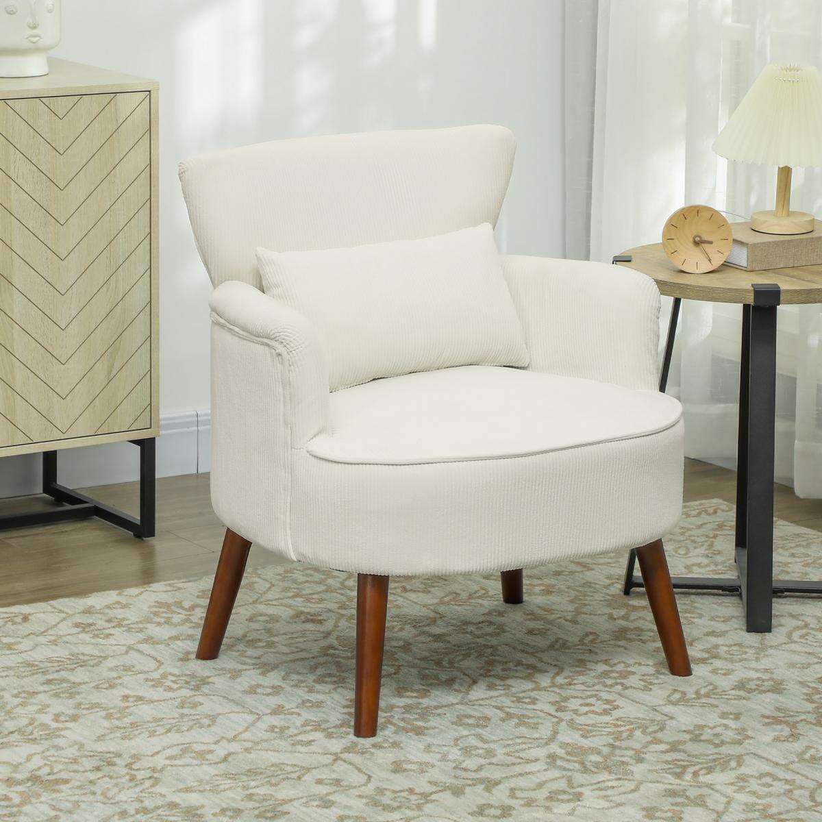 SESSEL mit Rückenlehne, abgerundeten Armlehnen Gepolstert Loungesessel Kordoptik - Beige, Textil (69/78/69.5cm) - HOMCOM