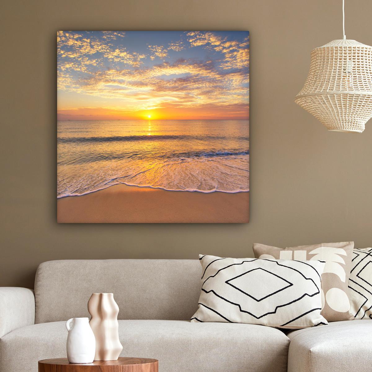 LEINWANDBILD Strand - Sonnenuntergang - Meer Deko Groß 90x90 cm - Gelb, Textil (90/90cm) - MuchoWow