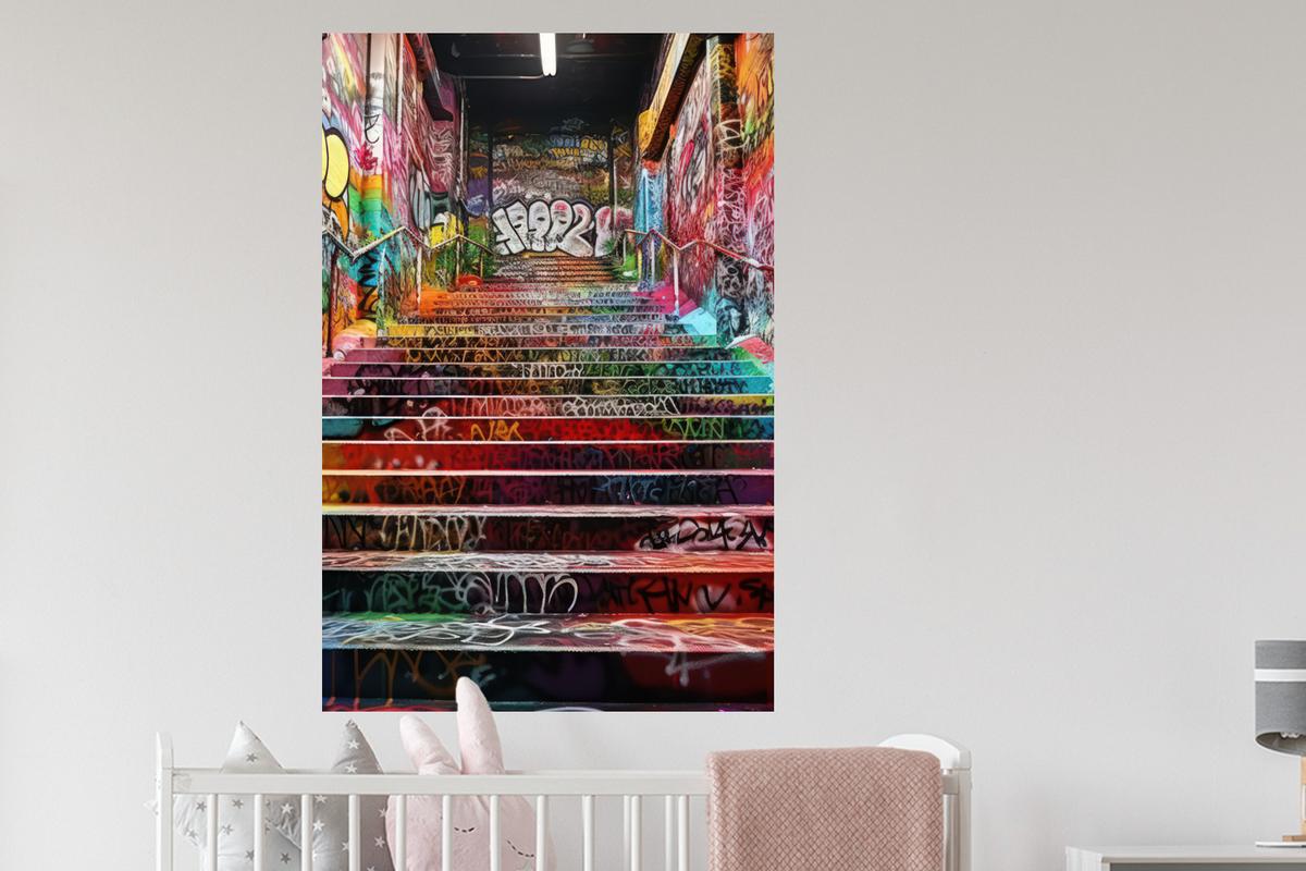 WANDTATTOO Treppe - Graffiti - Farben - Kunst Wandaufkleber 80x120 cm - Multicolor, Kunststoff (80/120/0.1cm) - MuchoWow