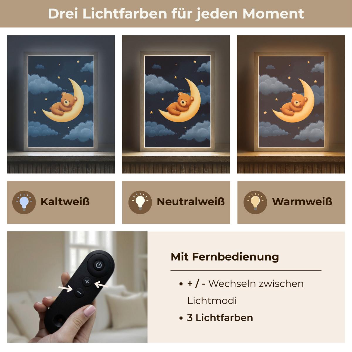 NACHTTISCHLAMPE MIT AKKU Teddybär - Mond - Wolken - Sterne 30x40 cm - Dunkelblau, Holzwerkstoff (8/30/40cm) - OnlyWow