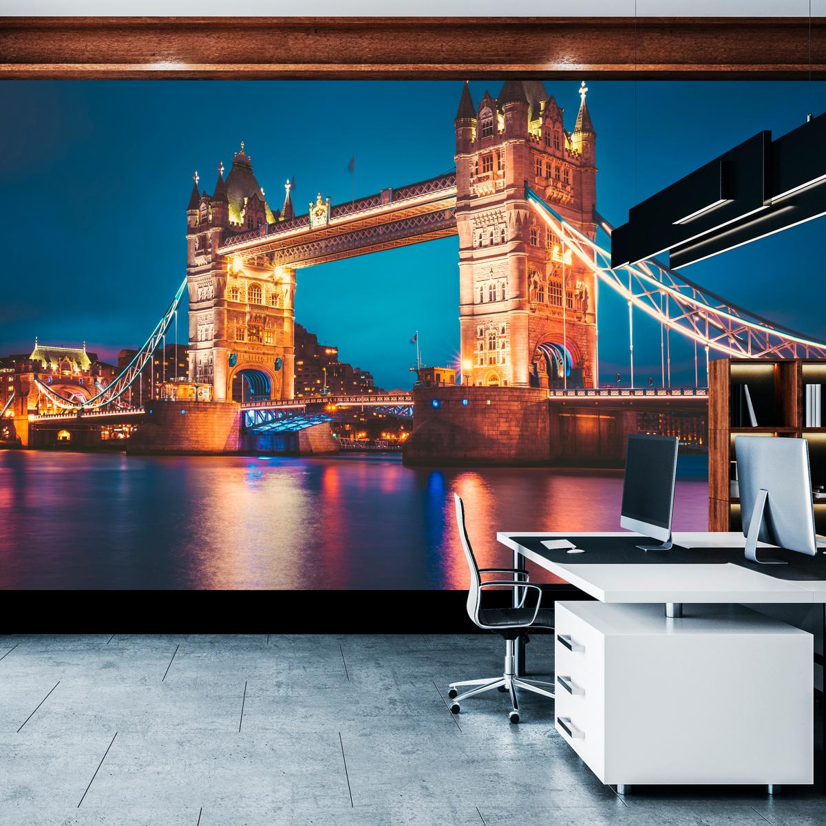 FOTOTAPETE für Wohnzimmer Tower Bridge London Thames Panorama 400x280 - Gelb/Rot, Papier (400/280cm) - Muralo