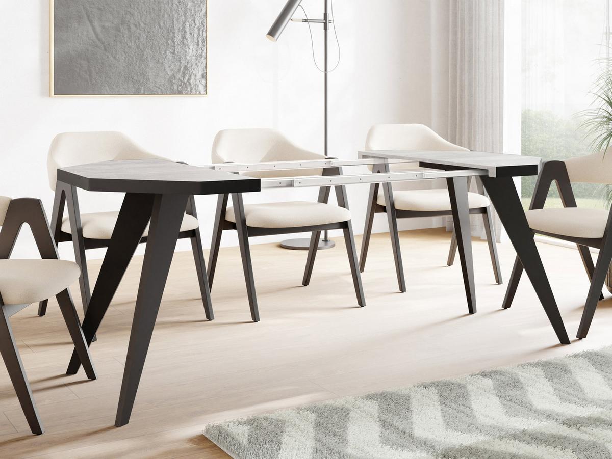 ESSTISCH Diamond Black achteckiger ausziehbarer, Grauer Beton 100-200/100/76 cm - Hellgrau/Schwarz, Holz/Holzwerkstoff (100/200/77cm) - WFL GROUP