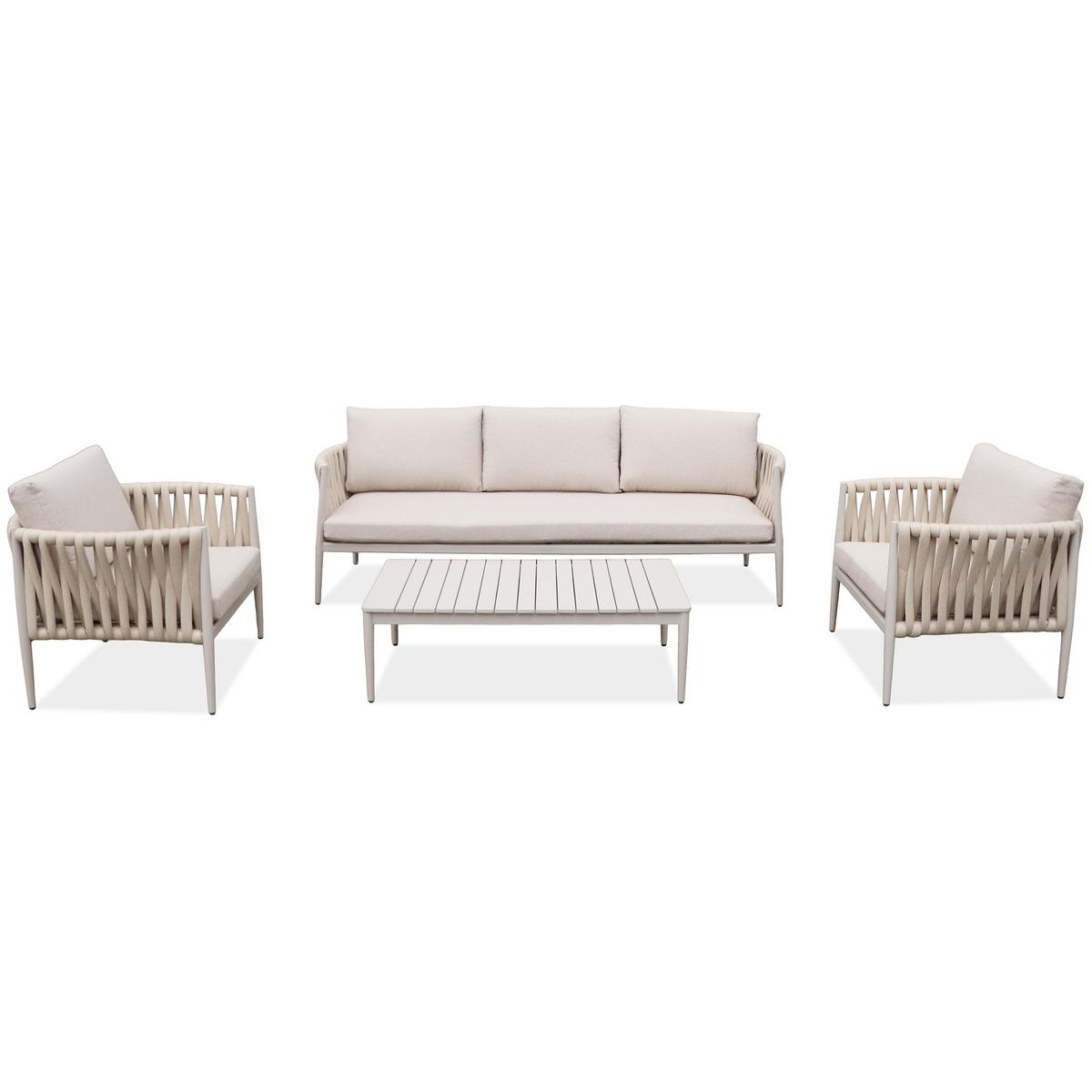 GARTENSET Riviera mit Sofas Sessel und Kaffeetisch, für 5 Personen, Metallbeine, Beige - Beige, Metall - Beautysofa