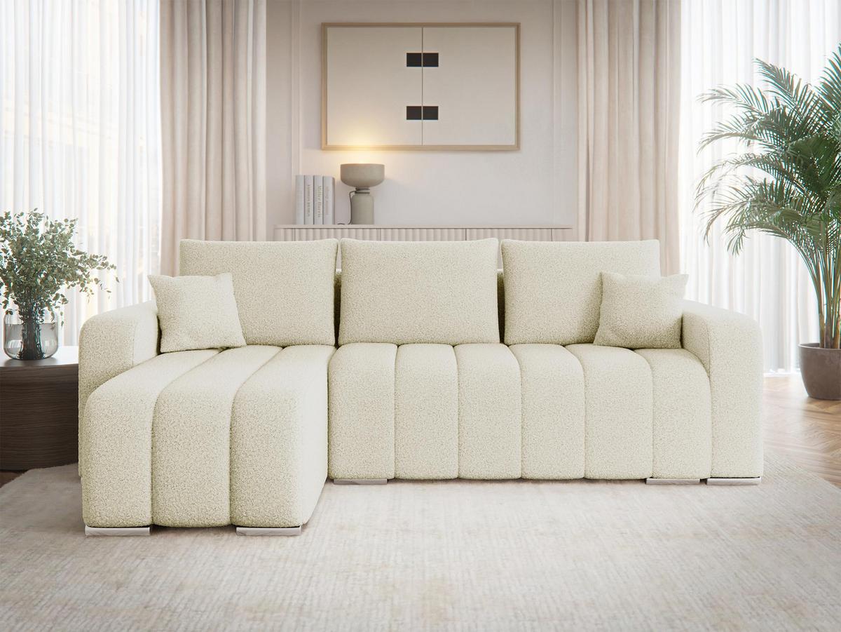 ECKSOFA Pufetto Boucle - Silberfarben/Creme, Holz/Textil (244/147cm) - MIRJAN24