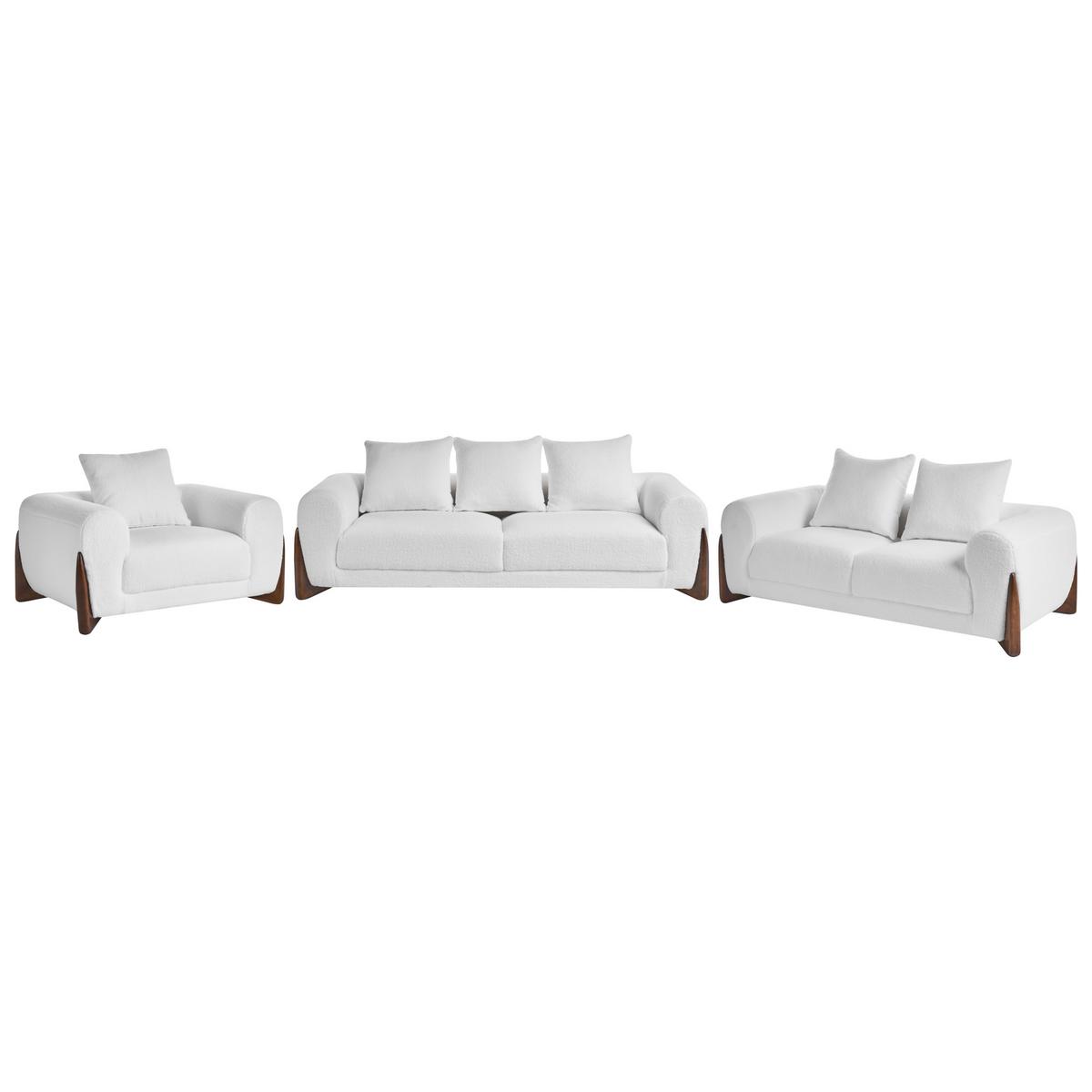 SOFA-SET 6-Sitzer Bouclé Weiß Vinliden - Weiß/Braun, Textil (217/82/87cm) - Beliani