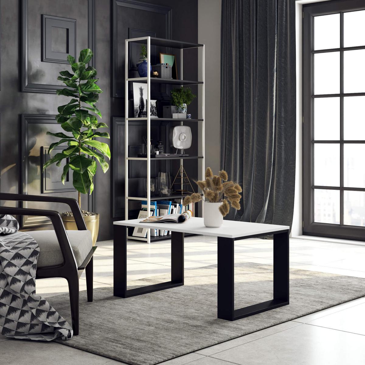 COUCHTISCH Weiß, Schwarz 45/92/53 - Schwarz/Weiß, Textil (53/92/45cm) - RAUMHIRSCH FURNITURE