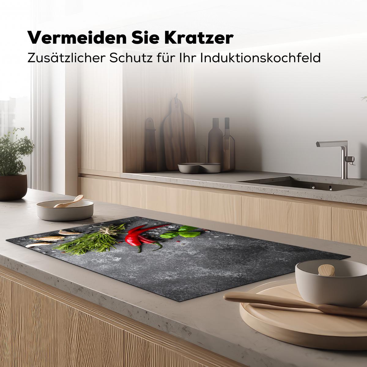 HERDABDECKPLATTE Pfeffer - Kräuter - Gewürze - Beton Induktionsschutz 91.6x52.7 cm - Rot, Kunststoff (91.6/52.7/0.2cm) - MuchoWow