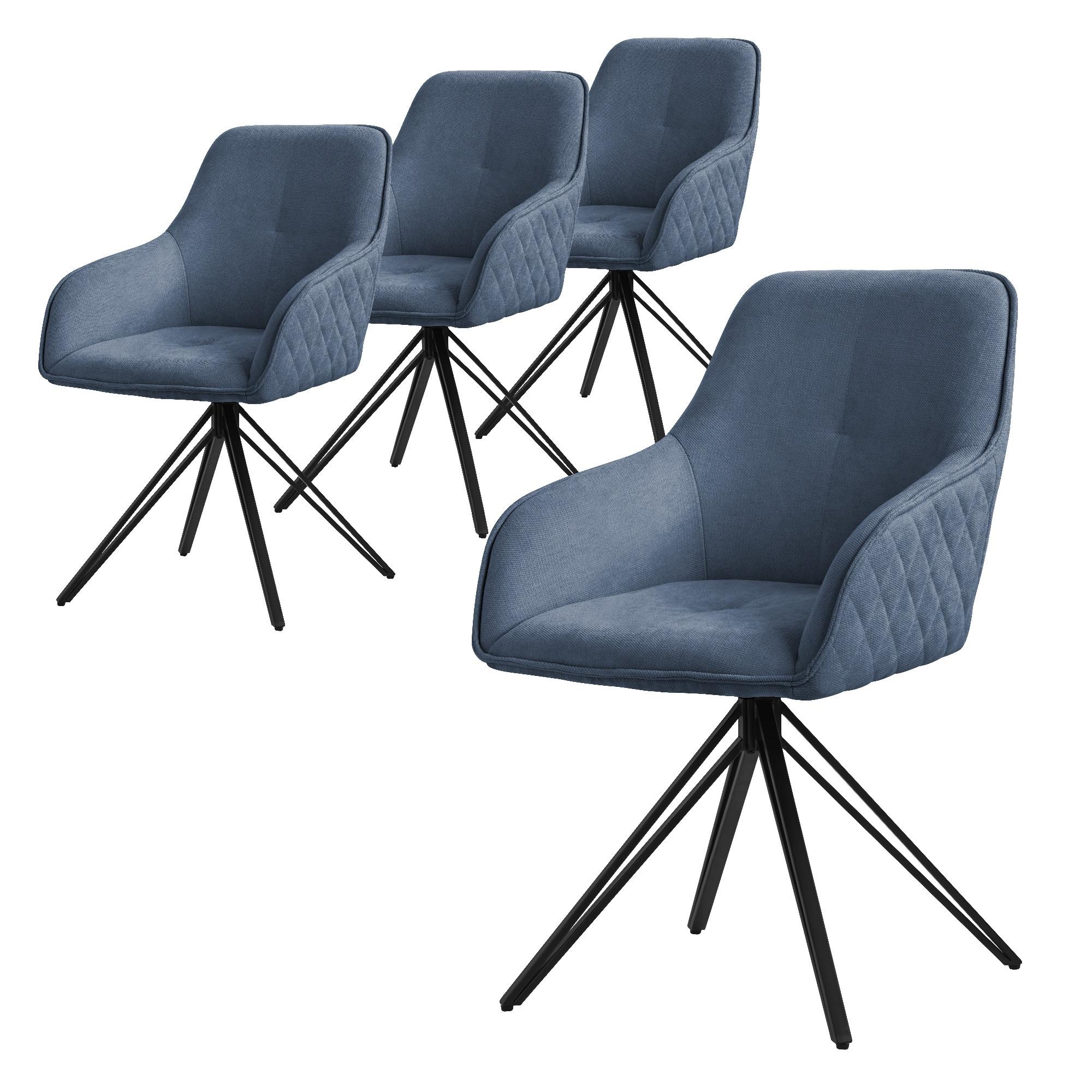 ESSZIMMERSTUHL 4er Set drehbar Blau Webstoff - Blau/Schwarz, Textil/Metall (61/84.5/57cm) - ML-DESIGN