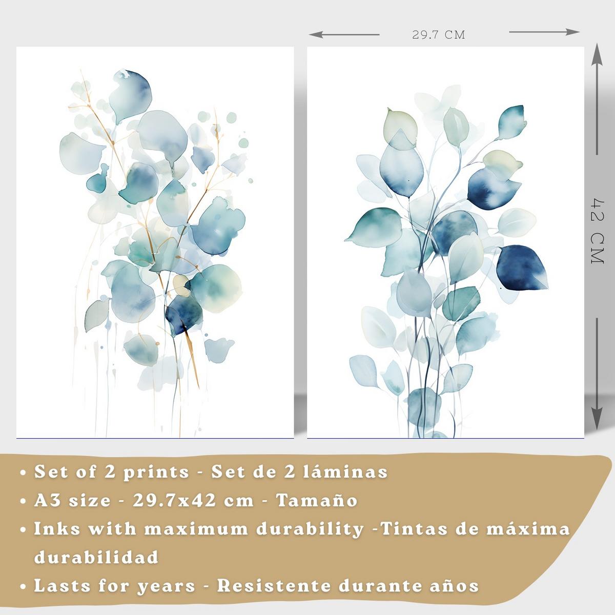 POSTER 2er-Set Wandbilder Blumen Aquarell modern Wohnzimmer Deko, Schlafzimmer, Küche, Badezimmer Leichter Holzrahmen A3 - Beige, Papier (29.7/1/42cm) - Nacnic