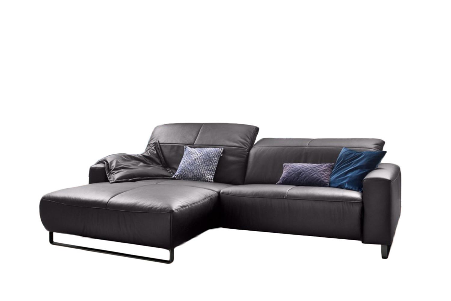 ECKSOFA YORK Taupe Leder - Taupe/Schwarz, Leder (284/180cm) - KAWOLA