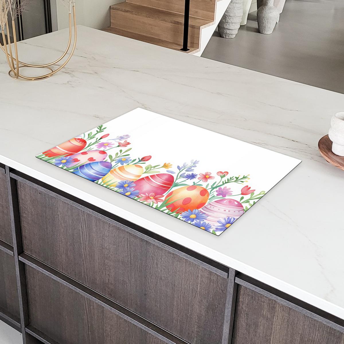 HERDABDECKPLATTE Blumengarten - Bunt - Eier Ceranfeldabdeckung 80x52 cm - Weiß, Kunststoff (80/52/0.2cm) - MuchoWow