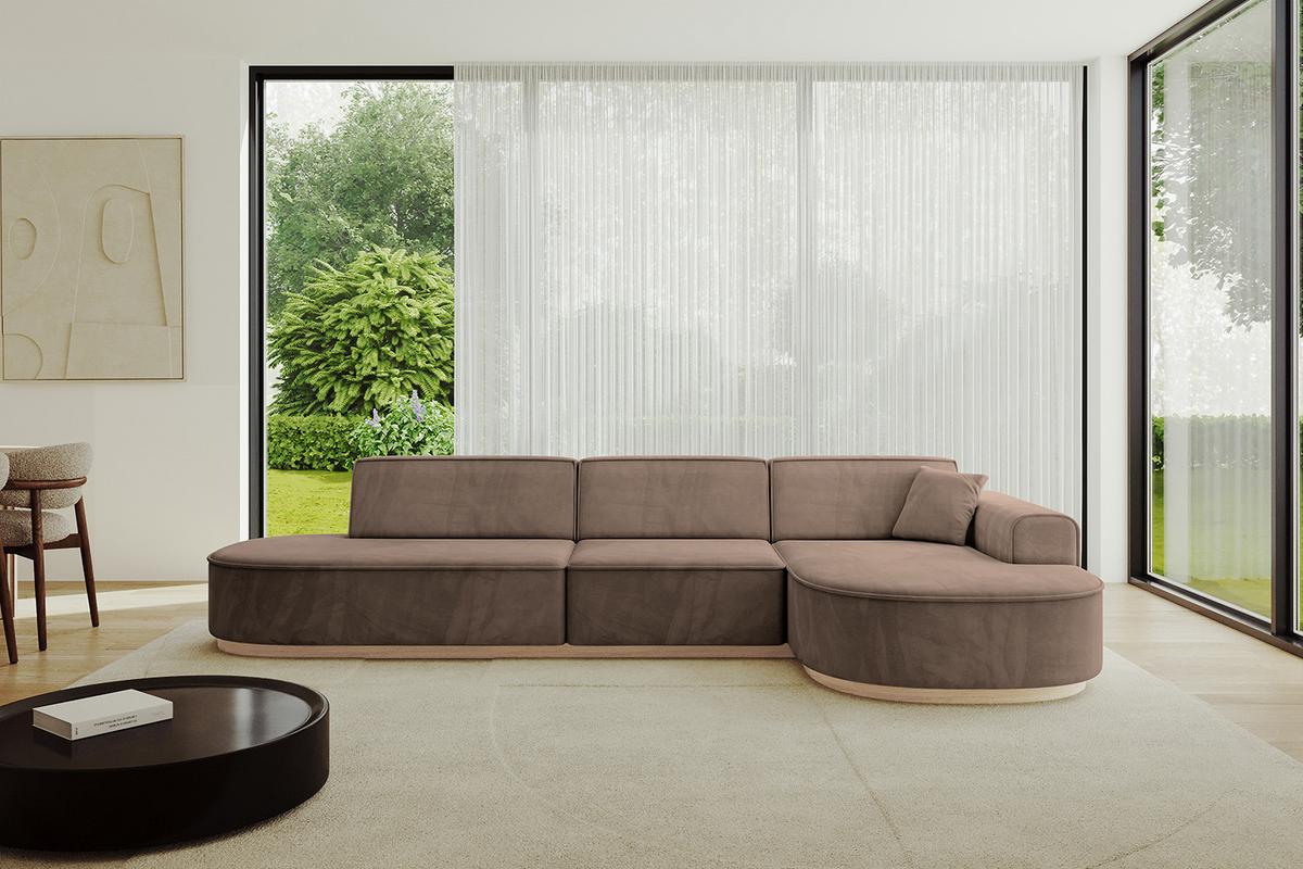 ECKSOFA Ottomane Rechts MARI-L2-v1 - 328x171x83 cm Braun Velours - Braun, Holzwerkstoff/Textil (171/328cm) - ALTDECOR