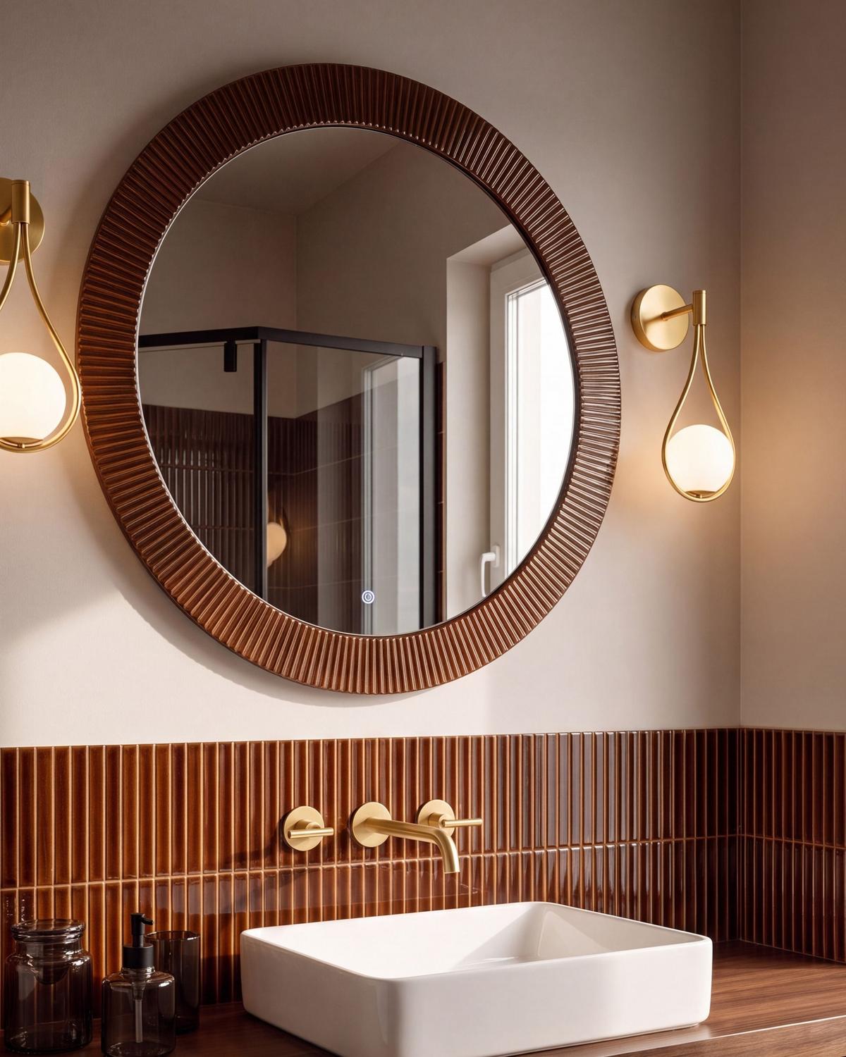 LED-BADEZIMMER-SPIEGEL 80/80 cm Braun Besbe - Braun, Glas (80/80/3cm) - Beliani