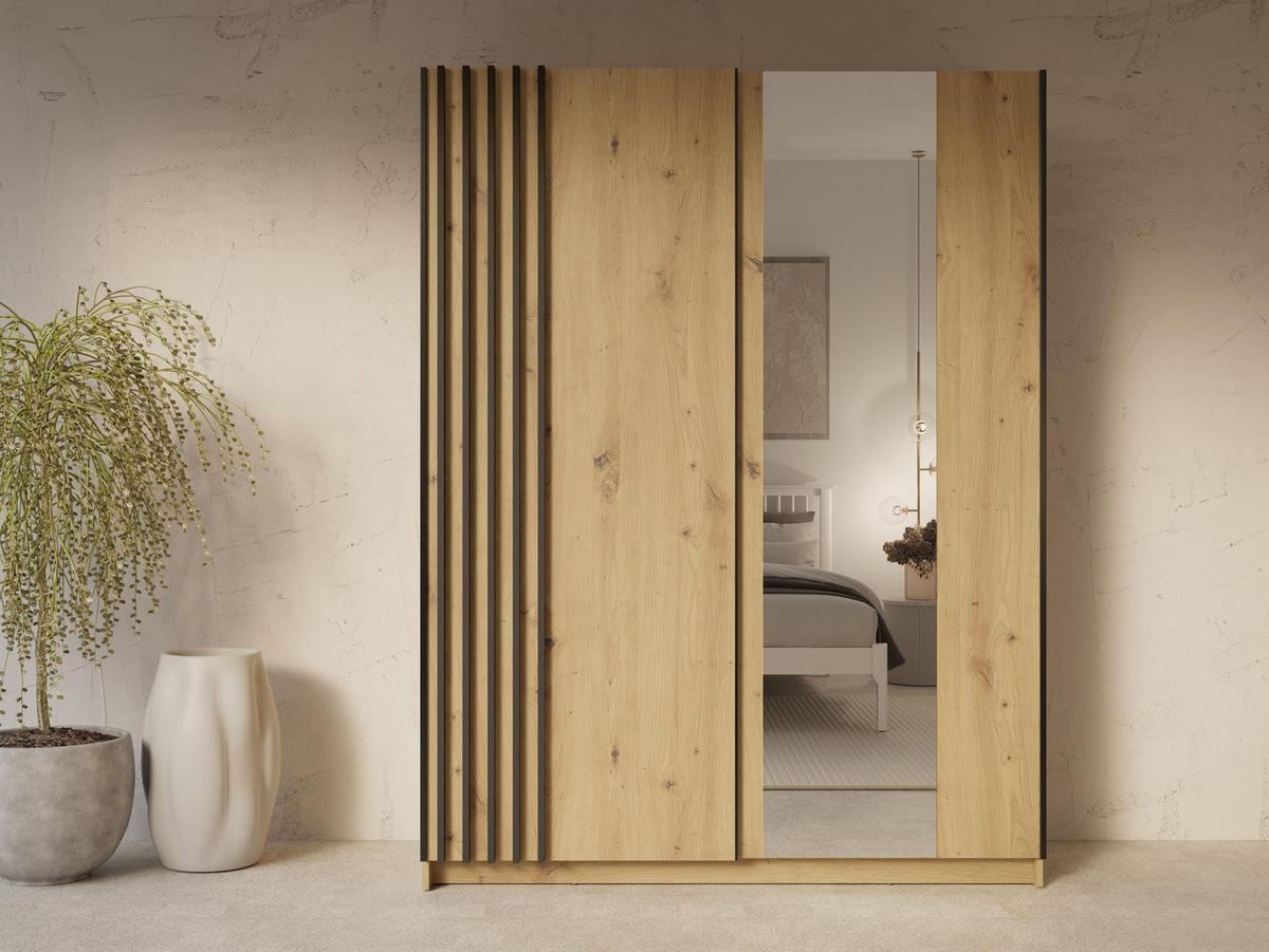 KLEIDERSCHRANK Beralto Braun 150/198,5/63,5 cm – mit Spiegel und Lamellenfront - Braun, Holzwerkstoff (150/198.5/63.5cm) - AX Living