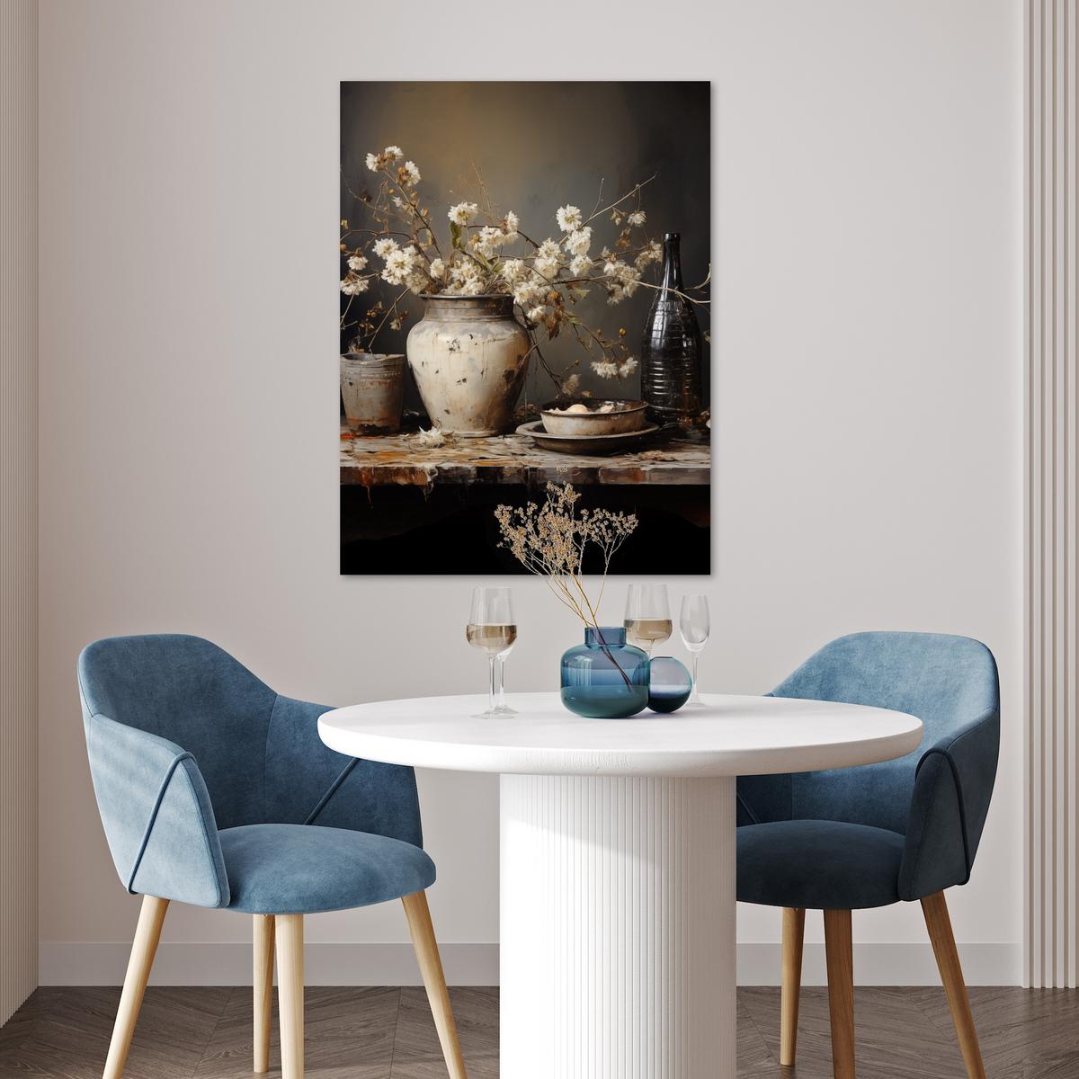 POSTER Stilleben - Blumen - Blumenstrauß - Vase - Wein Deko Wohnzimmer 60x80 cm - Schwarz, Papier (60/80/0.1cm) - MuchoWow