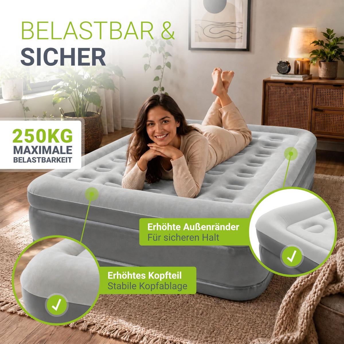 LUFTBETT Sapri L grau / anthrazit inkl. Tragetasche - Grau, Kunststoff (154/197cm) - Juskys