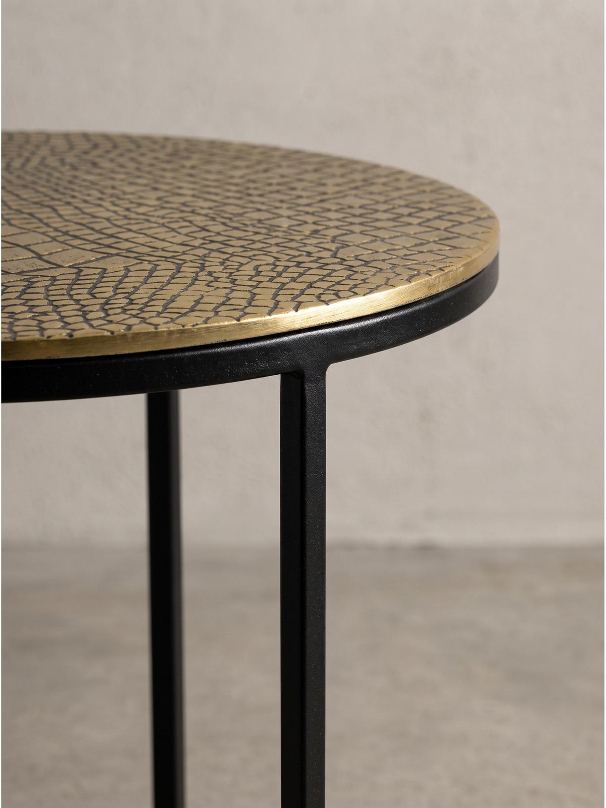 BEISTELLTISCHE 2er-Set VIENNE, Aluminium, handgefertigt, Gold, Ø 40 x 48 cm - Goldfarben/Schwarz, Metall (40/40/48cm) - KADIMA DESIGN