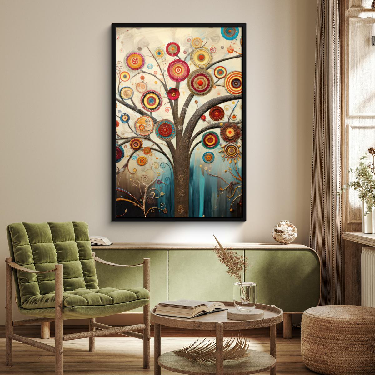 POSTER MIT RAHMENGERAHMTES BILD Baum - Baum des Lebens - Farbe Bilderleiste 80x120 cm - Braun, Papier (80/120cm) - MuchoWow