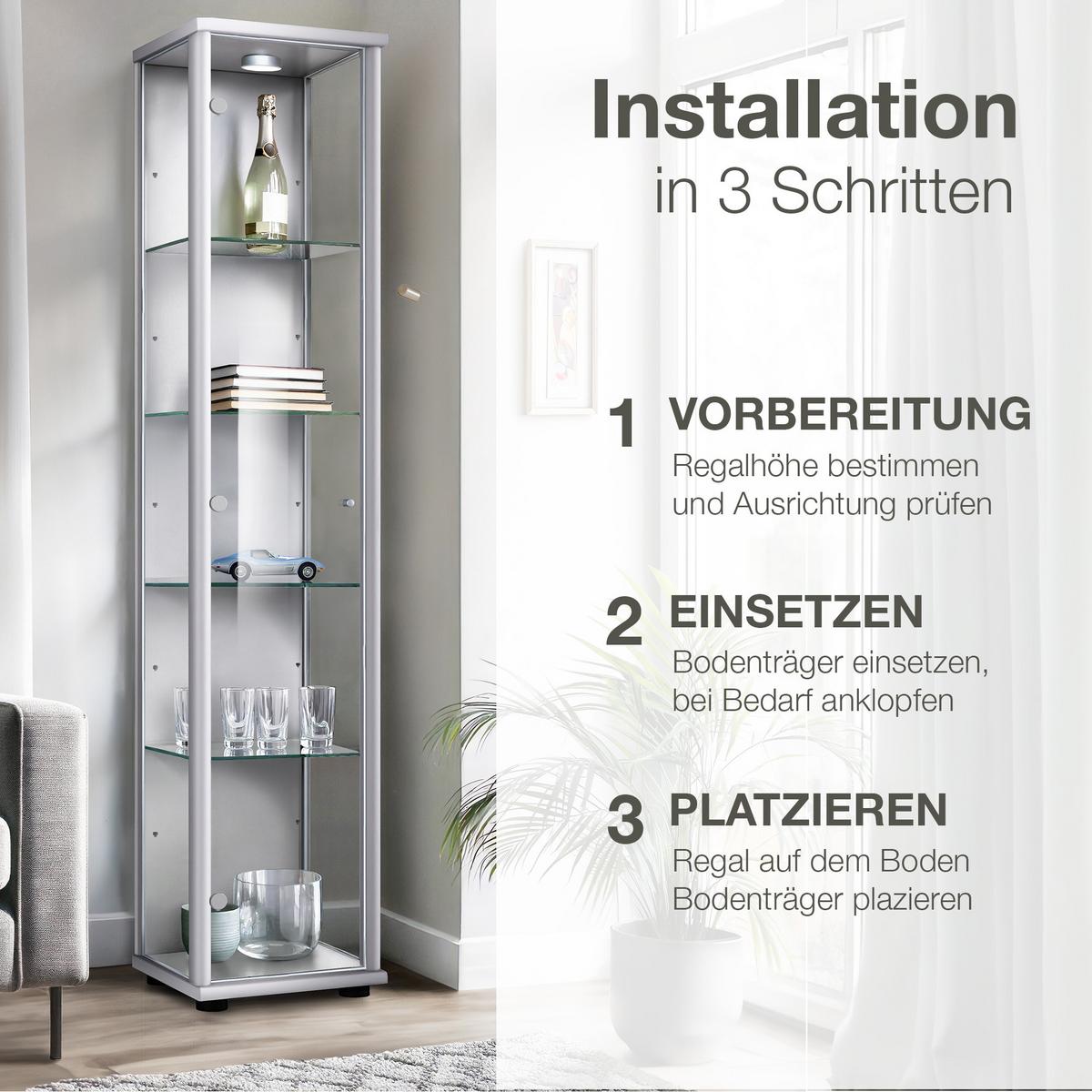 GLASBODEN 4er Set 23,6/32,6/0,4 cm für Standvitrinen 1-türig Erweiterungsset - Schwarz, Glas (32.6/0.4/23.6cm) - K-Möbel