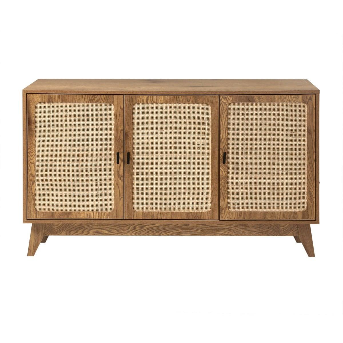 SIDEBOARD 3 Türen mit Naturgeflecht-Front B120 cm - ALIA - Eschefarben, Holzwerkstoff (40/72/46cm) - Calicosy