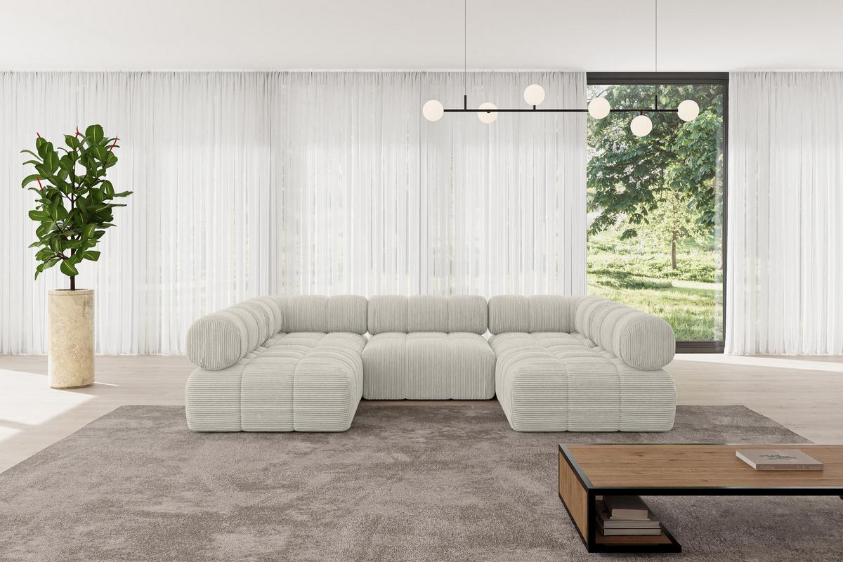 WOHNLANDSCHAFT modulares Sofa Garvo-U1 - 285x190x70 cm Creme Cord - Hellgrau/Creme, Holzwerkstoff/Textil (285/70/190cm) - ALTDECOR