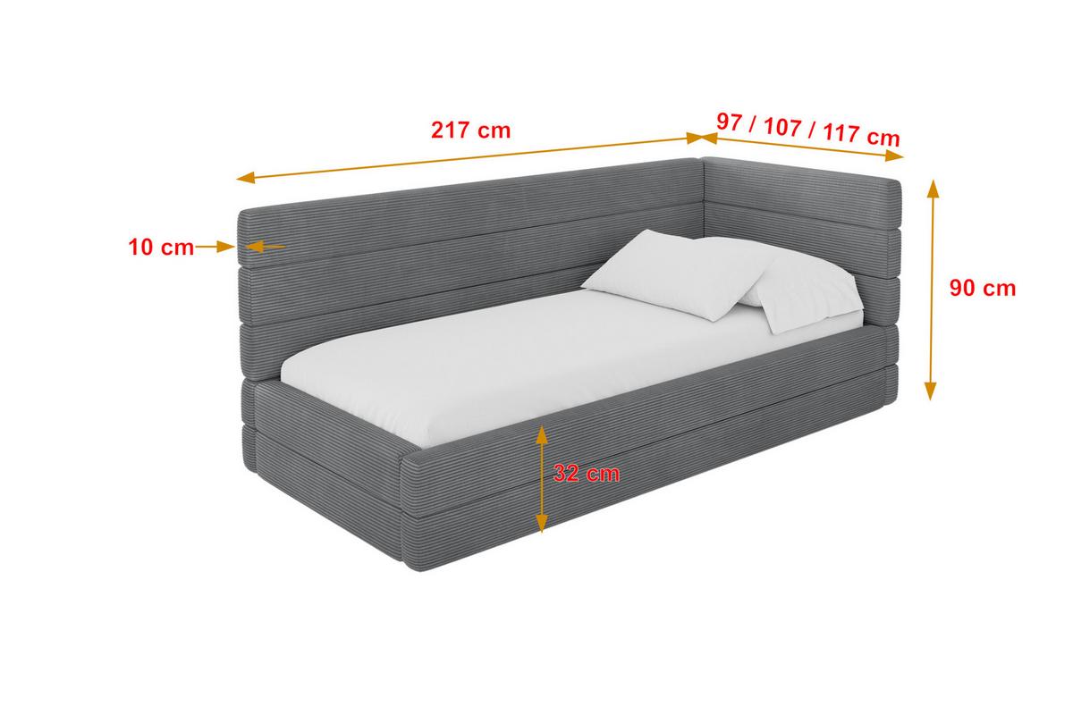 EINZELLBETT Jugendbett mit Bettkasten und Matratze H3/H4, Links - BEMY 100x200 Dunkelgrau - Graphitfarben, Holzwerkstoff/Textil (100/200cm) - ALTDECOR