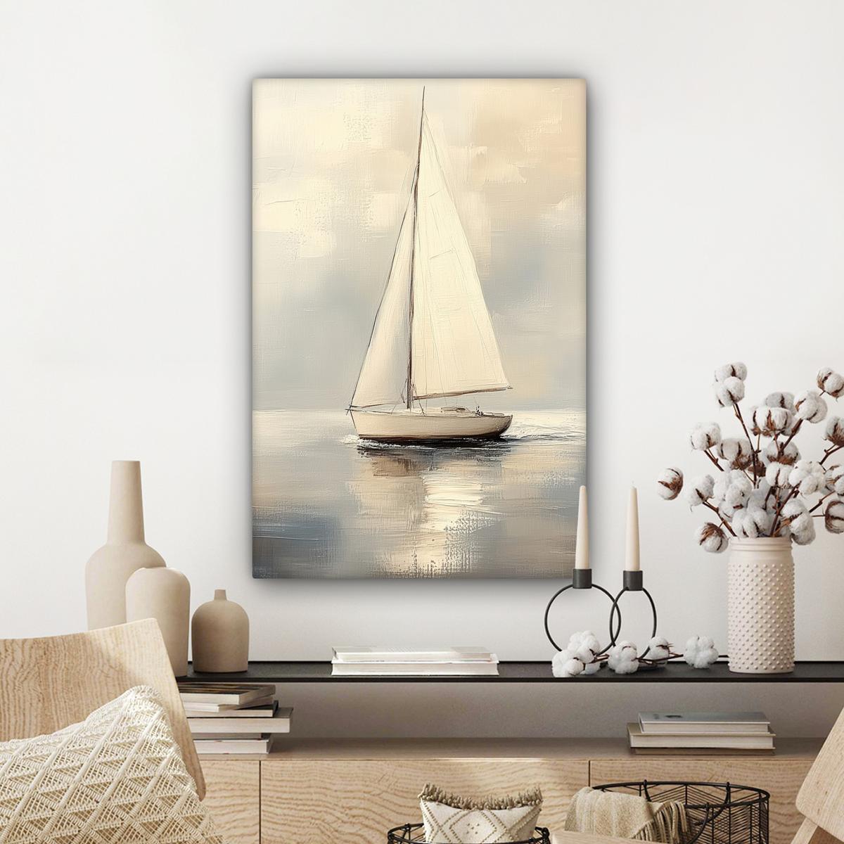 LEINWANDBILD Segelschiff - Meer - Bewölkt Wanddeko 40x60 cm - Creme, Textil (40/60cm) - MuchoWow