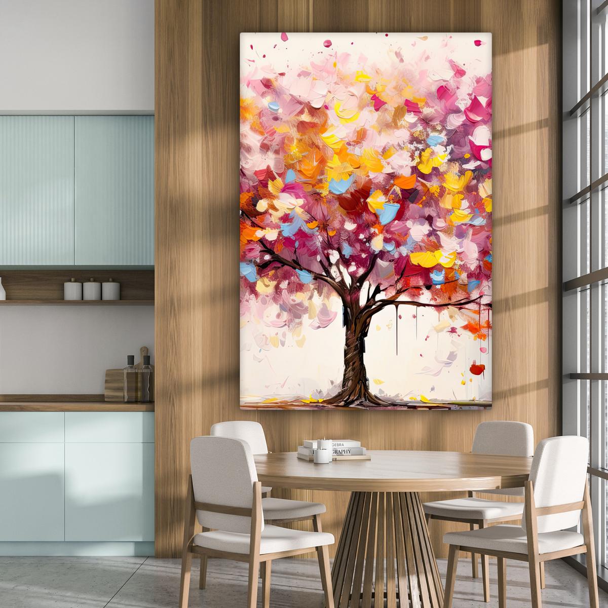 LEINWANDBILD Aquarell - Baum - Kunst - Abstrakt Deko Groß 90x140 cm - Rosa, Textil (90/140cm) - MuchoWow