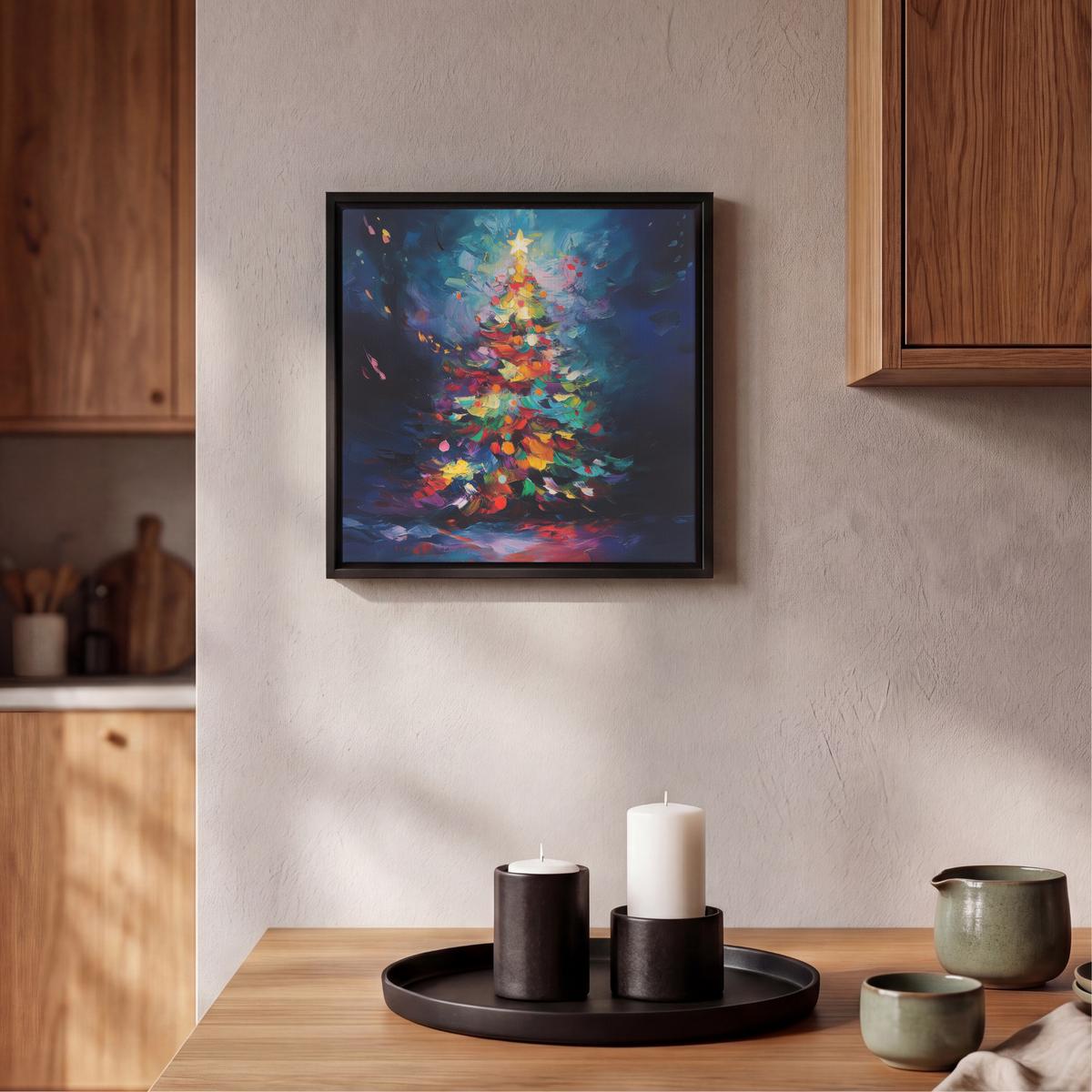 LEINWAND Bilder mit Rahmen - Weihnachtsbaum - Weihnachten - Abstrakt - Farbenfroh - 20x20 - Multicolor, Textil (20/20cm) - MuchoWow