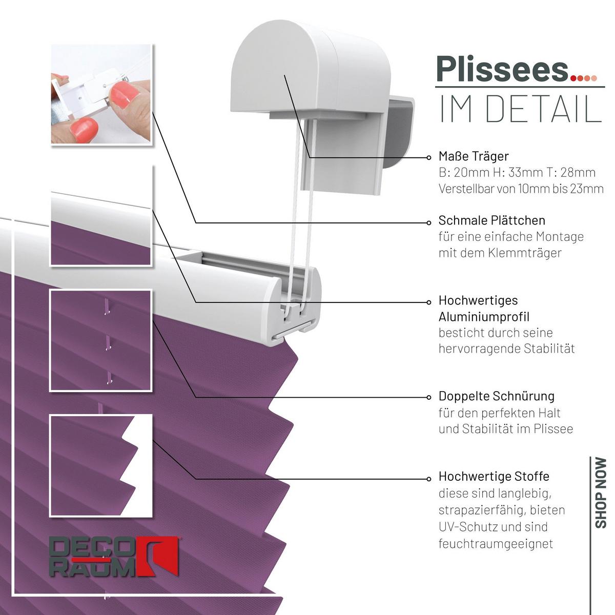 PLISSEE Basic 75 x 210cm Klemmfix ohne Bohren - Lila, Textil (75/210cm) - Deco-Raum