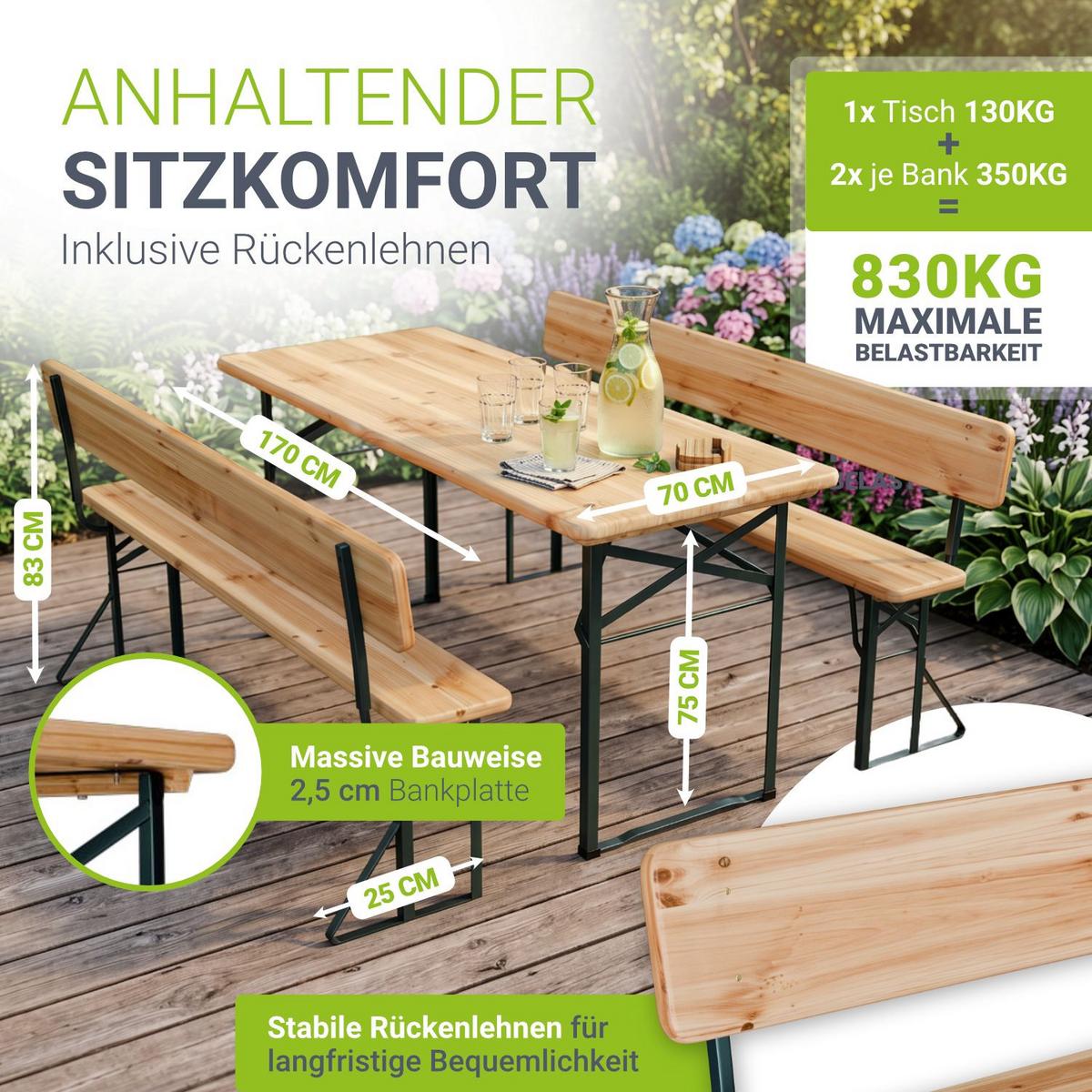 BIERZELTGARNITUR Kempten natur 170x70x75 cm klappbar - Naturfarben, Holz - Juskys