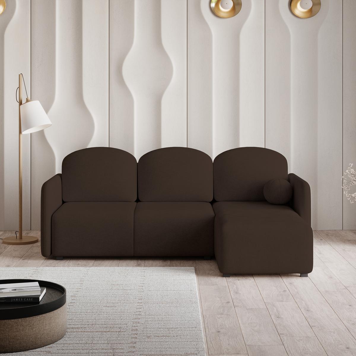 ECKSOFA SUVINO Braun Geflochtener Stoff mit Schlaffunktion - Dunkelbraun, Holz (230/143cm) - MASSENO