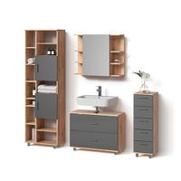 BADMÖBEL-SET Eisak Eiche 4 Teile, mit Hochschrank - Eichefarben, Holzwerkstoff (80/60/33cm) - Livinity®