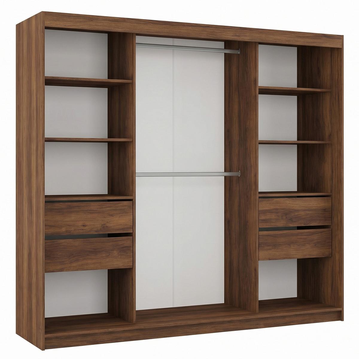 SCHWEBETÜRENSCHRANK Debra II mit Schubladen und Spiegel 240/216/61 Walnuss - Walnussfarben, Holzwerkstoff (240/216/61cm) - Beautysofa