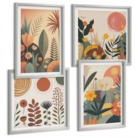 BILDER SET 4er Set - 50x50 cm & 40x60 cm Silberner Rahmen - Boho-Pflanzenmuster - Silberfarben, Kunststoff (50/50cm) - TULUP