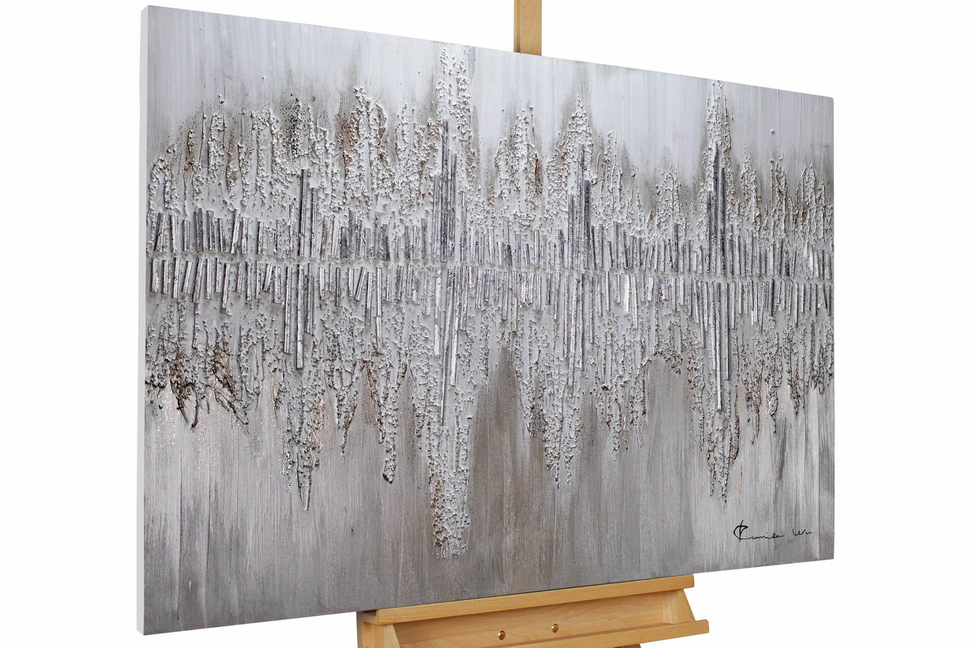 ACRYLBILD HANDGEMALT 90/60 cm - Silberfarben/Grau, Holz/Textil (90/60cm) - KUNSTLOFT