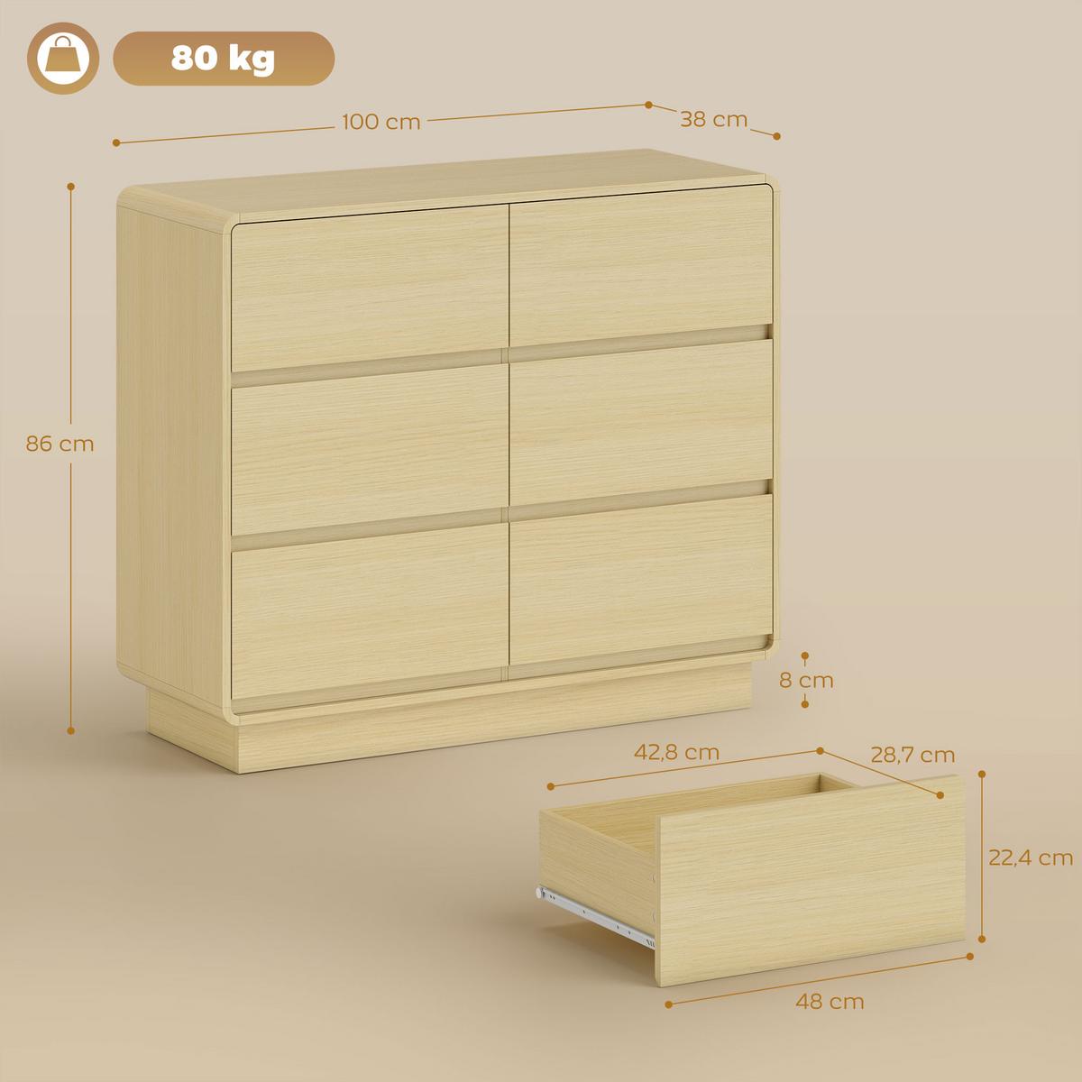 SIDEBOARD MDF Naturholz - Naturfarben, Holzwerkstoff (38/86/100cm) - HOMCOM