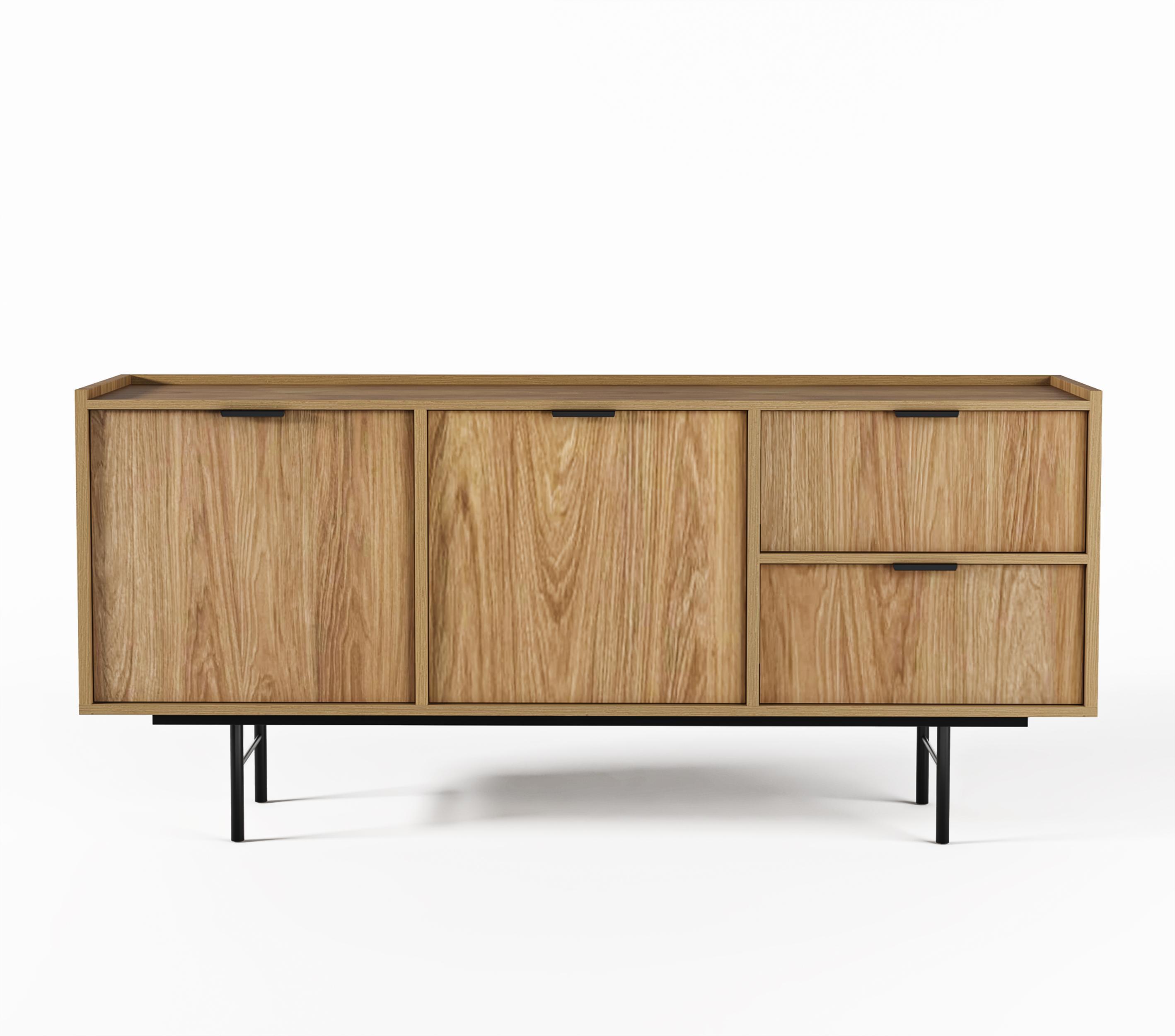 SIDEBOARD Nordiva 2T 2S Hikora Natur 150/68/40 cm – Metallgestell - Schwarz/Naturfarben, Holzwerkstoff/Metall (150/68/40cm) - AX Living