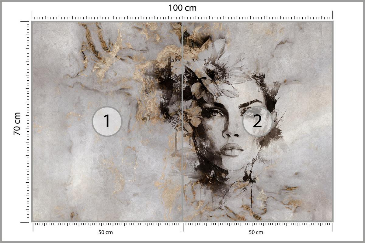 FOTOTAPETE für Wohnzimmer Frau Porträt Beton Blumen Modern 100x70 - Gelb/Beige, Papier (100/70cm) - Muralo