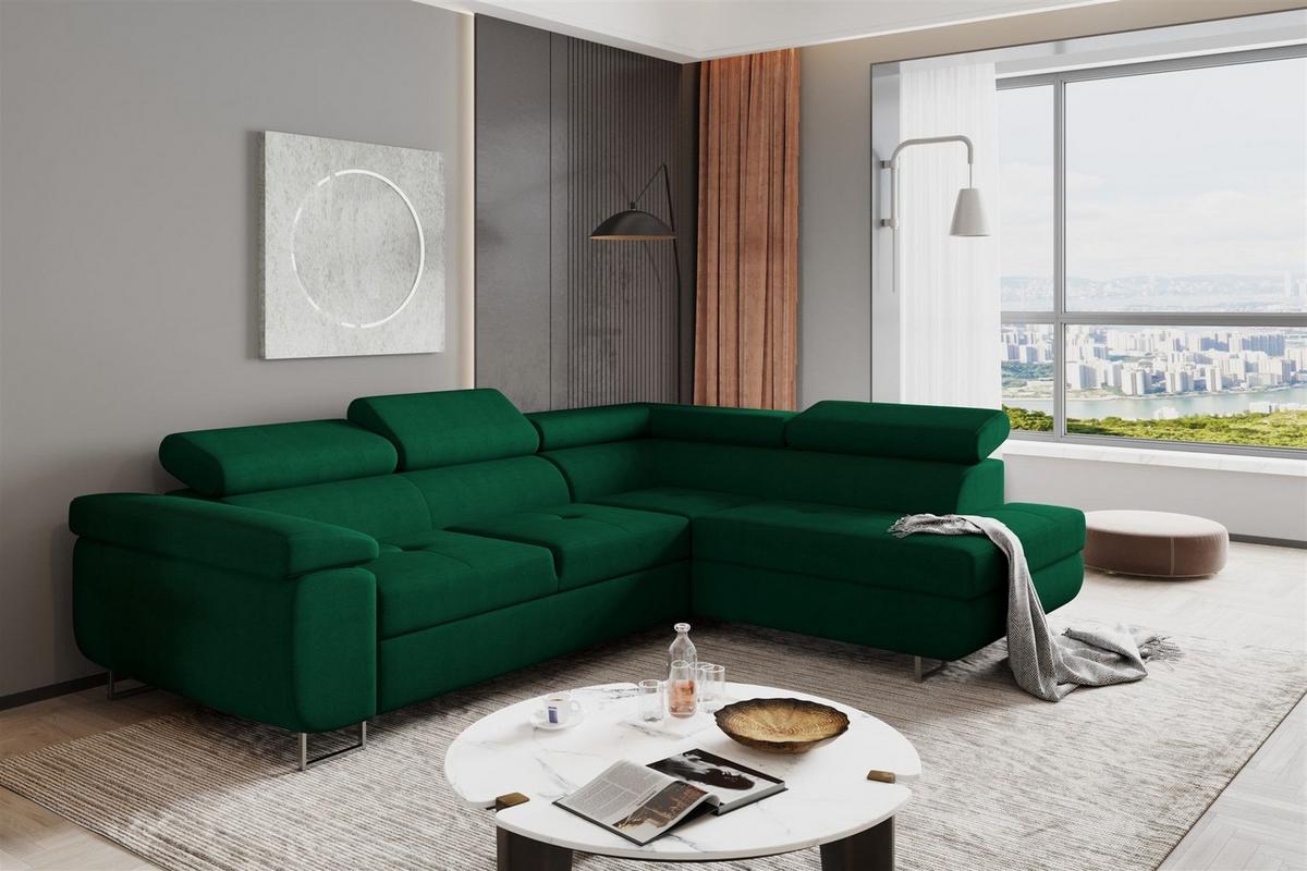 ECKSOFA Jade Mit Schlaffunktion - Dunkelgrün, Holzwerkstoff/Textil (275/202cm) - Fun Möbel