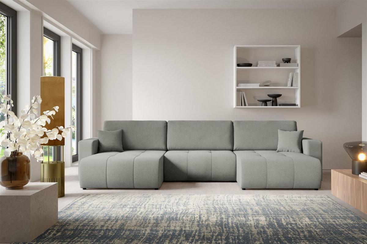 WOHNLANDSCHAFT Augusto - Grau, Holzwerkstoff/Textil (344/82/149cm) - Fun Möbel