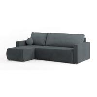ECKSOFA SORGE Grau Plüsch-Stoff mit Schlaffunktion - Grau, Holz (220/143cm) - MASSENO