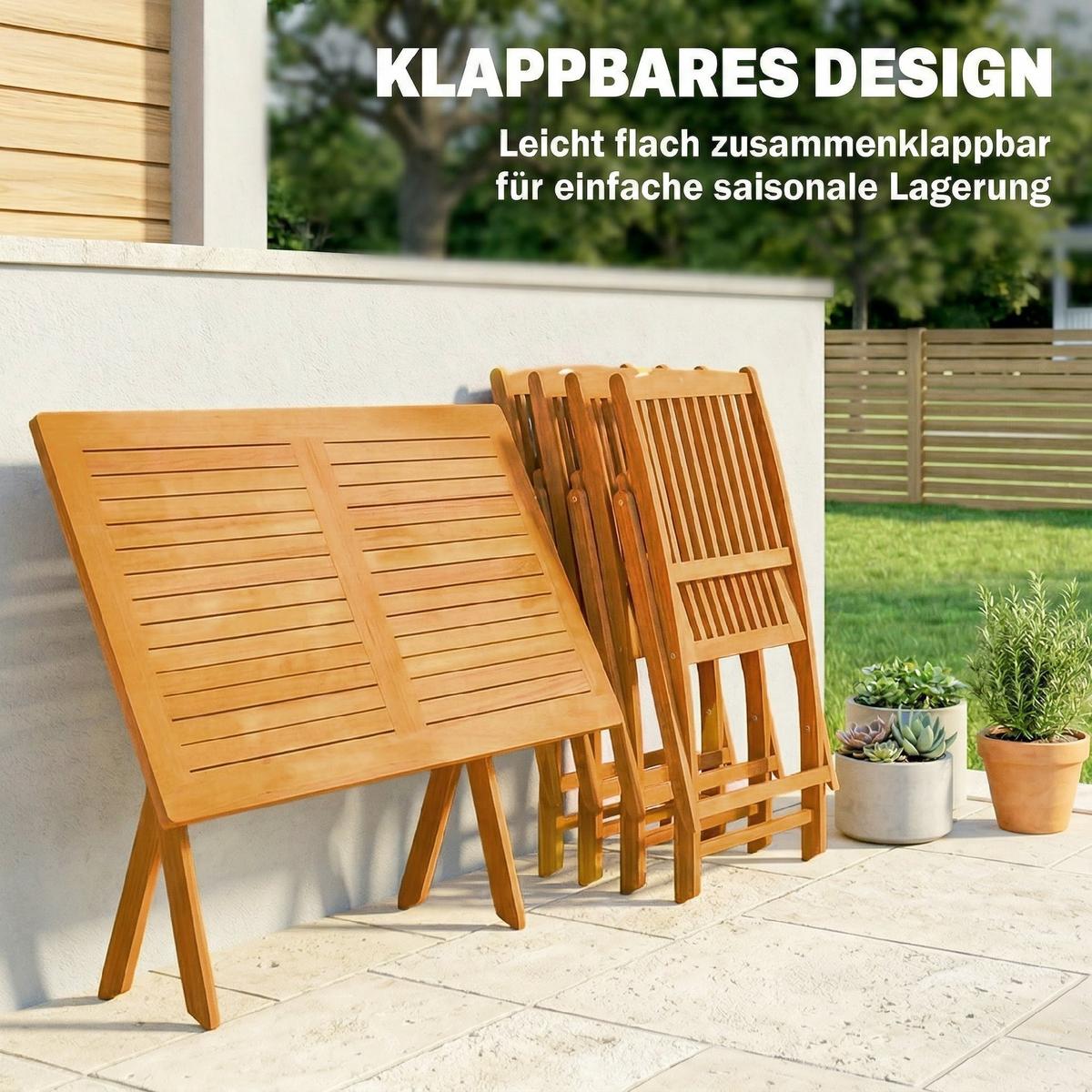 OUTDOOR ESSGRUPPE 5ER-SET aus Akazienholz Braun - Akaziefarben, Holz - Outsunny