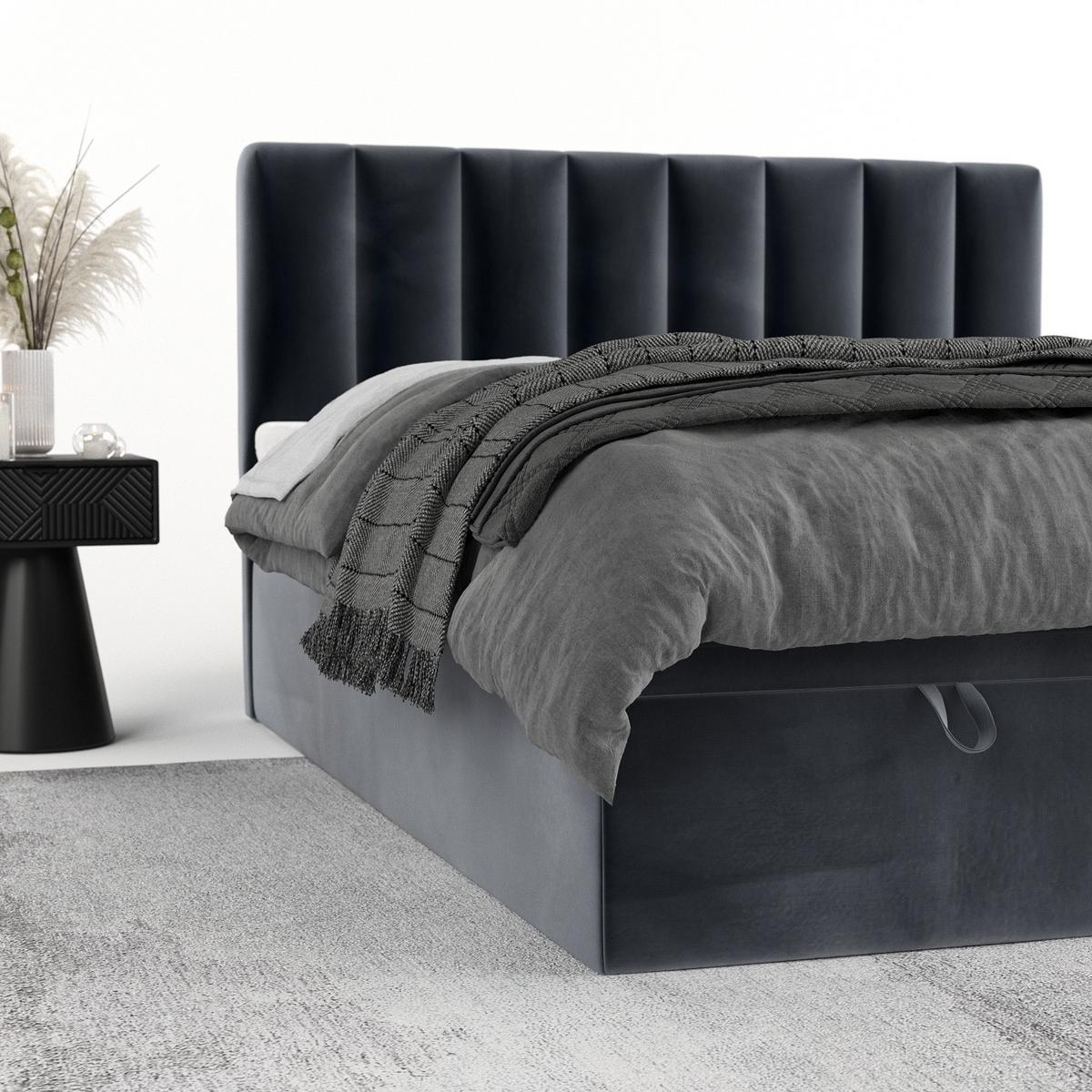 BOXBETT Lume 140/200 cm Dunkelgrau im Kronos Stoff - Dunkelgrau/Schwarz, Holz/Holzwerkstoff (140/200cm) - AltaBeds