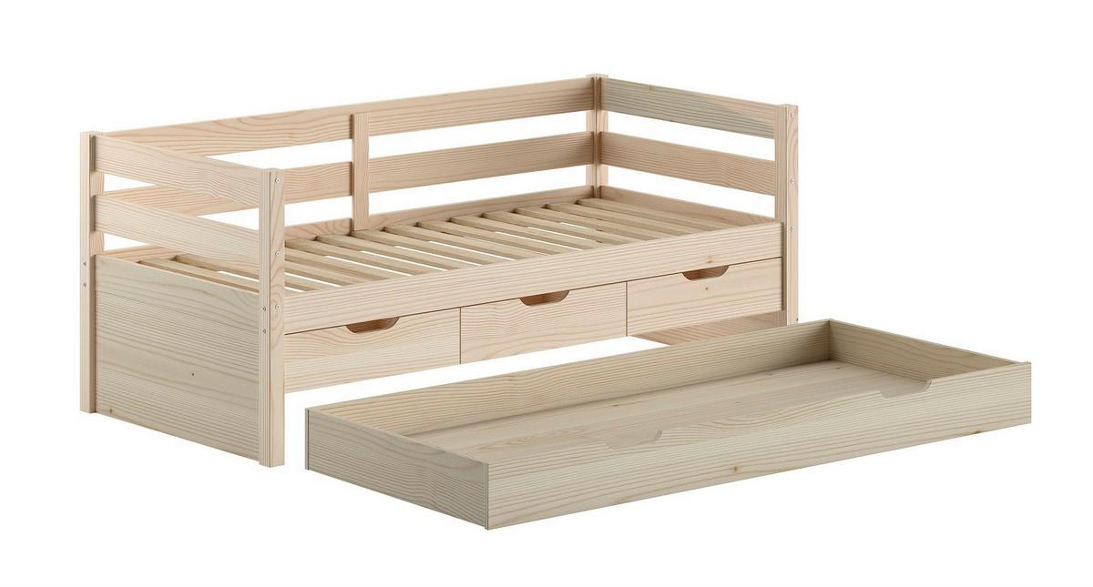 KOJENBETT Kelda 90x200 mit Bettschublade Kiefer Massivholz Milky Pine - Weiß, Holz (90/200cm) - 58aufmkessel