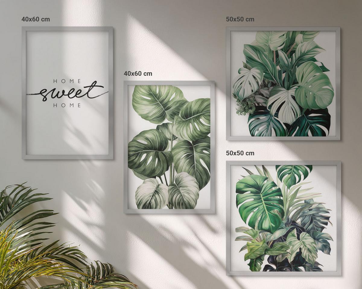 BILDER SET 4er Set - 50x50 cm & 40x60 cm Silberner Rahmen - Sweet Home Green Plants - Silberfarben, Kunststoff (50/50cm) - TULUP