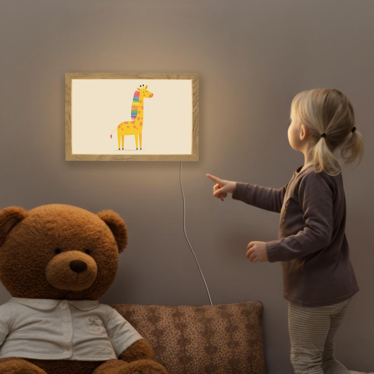 NACHTTISCHLAMPE Giraffe - Regenbogenmähne - Beige 30x20 cm - Beige, Holzwerkstoff (8/30/20cm) - OnlyWow
